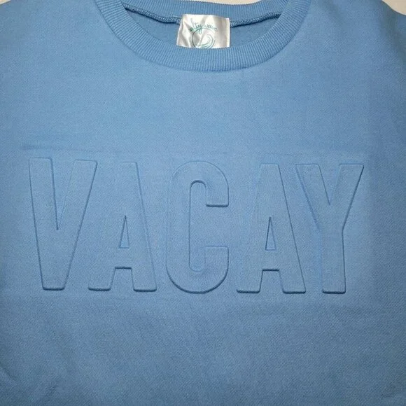 Embossed Crewneck Sweatshirt Womens Blue Salty Wave Small Beachy Streetwear NWOT - Picture 6 of 10